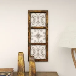 36" X 14" Wood Scroll Window Inspired Wall Decor With Metal Scrollwork Relief Brown - Olivia & May -Home Decor Shop GUEST 8f46f2a1 5705 450d 8b71 a86172328f45