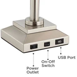 360 Lighting Camber Modern Desk Table Lamp 29" Tall Brushed Steel With USB And AC Power Outlet In Base Swing Arm Linen Shade For Bedroom Living Room -Home Decor Shop GUEST 8f59b3c7 660c 49ce 909b ee22c903e5b8