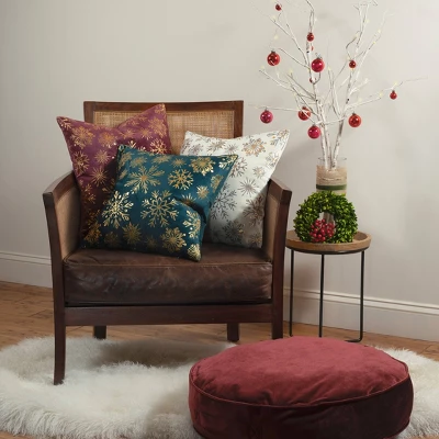 18"x18" Snowflakes Velvet Foil Printed Holiday Square Throw Pillow - Edie@Home 8 18"x18" Snowflakes Velvet Foil Printed Holiday Square Throw Pillow - Edie@Home - Image 6