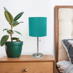 19.5" Bedside USB Port Feature Metal Table Desk Lamp Brushed Steel With Teal Fabric Shade - Creekwood Home 15 19.5" Bedside USB Port Feature Metal Table Desk Lamp Brushed Steel With Teal Fabric Shade - Creekwood Home -Home Decor Shop GUEST 913a4b71 be53 43f7 bf30 d5663df7fc94