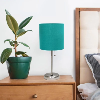 19.5" Bedside USB Port Feature Metal Table Desk Lamp Brushed Steel With Teal Fabric Shade - Creekwood Home 9 19.5" Bedside USB Port Feature Metal Table Desk Lamp Brushed Steel With Teal Fabric Shade - Creekwood Home - Image 7