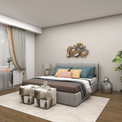 Metal Abstract Wall Decor With Round Mirror Accents Beige - Olivia & May 5 Metal Abstract Wall Decor With Round Mirror Accents Beige - Olivia & May - Image 3