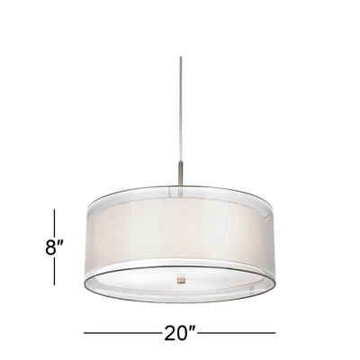 Possini Euro Design Brushed Nickel Pendant Chandelier 20" Wide Modern Organza Outer White Inner Shade 3-Light Fixture For Dining Room Kitchen Island 7 Possini Euro Design Brushed Nickel Pendant Chandelier 20" Wide Modern Organza Outer White Inner Shade 3-Light Fixture For Dining Room Kitchen Island - Image 5