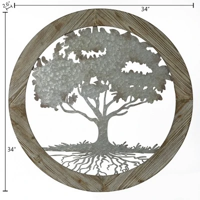 LuxenHome Metal Tree Of Life With Roots Wall Decor With Round Wood Frame 4 LuxenHome Metal Tree Of Life With Roots Wall Decor With Round Wood Frame - Image 2