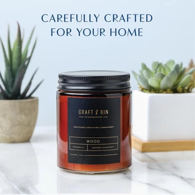 Craft & Kin Wood Wick, All-Natural Soy Aromatherapy Candle In Amber Glass Jar 3 Craft & Kin Wood Wick, All-Natural Soy Aromatherapy Candle In Amber Glass Jar