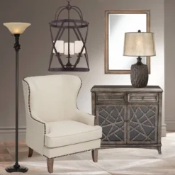 Franklin Iron Works Kelly Rustic Farmhouse Table Lamp 25 1/2" High Brown Mica Drum Shade For Bedroom Living Room Bedside Nightstand Office Kids Family -Home Decor Shop GUEST 9412ecec 371b 4e1e 8b80 6aad238a65a3