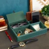 Juvale 5 Compartment Faux Leather Valet Catchall Tray Organizer For Wallet, Keys, Phone, Emerald Green, 10x7.3x2 In