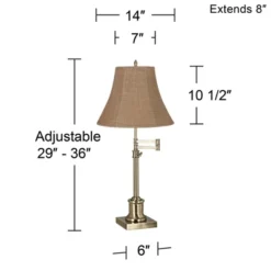 360 Lighting Traditional Swing Arm Desk Table Lamp Adjustable Height 36" Tall Antique Brass Natural Burlap Bell Shade Living Room Bedroom -Home Decor Shop GUEST 94d13730 96f6 4463 859d e498cb4b8230