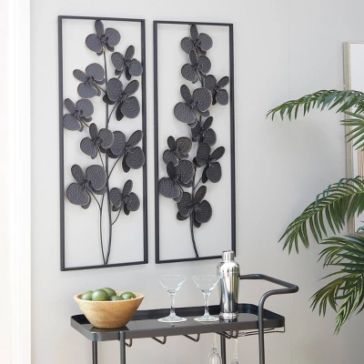 Set Of 2 Metal Floral Orchid Wall Decors With Black Frame Black - Olivia & May 7 Set Of 2 Metal Floral Orchid Wall Decors With Black Frame Black - Olivia & May - Image 5