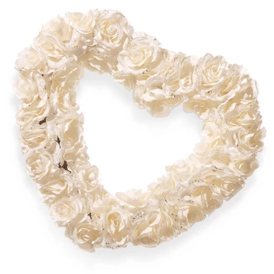 17" White Rose Heart Wreath - National Tree Company 3 17" White Rose Heart Wreath - National Tree Company