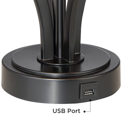 360 Lighting Heather Modern Industrial Table Lamps Set Of 2 With Round Risers 27 1/4" Tall Dark Iron USB Charging Port Iron Burlap Drum Shade For Desk 6 360 Lighting Heather Modern Industrial Table Lamps Set Of 2 With Round Risers 27 1/4" Tall Dark Iron USB Charging Port Iron Burlap Drum Shade For Desk - Image 4