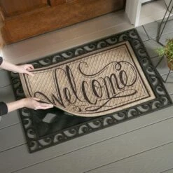 Evergreen Scroll Cutout Embossed Floor Mat Indoor Outdoor Rubber Tray 2'x3' Fits Embossed Doormats Size 30"x18" Black -Home Decor Shop GUEST 9653e31e e1ed 4381 a912 30376de610a1