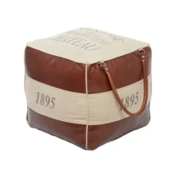 Rustic Leather And Canvas Foot Stool Ottoman - Olivia & May -Home Decor Shop GUEST 96940121 f40e 4926 802d 6d549b0110f9