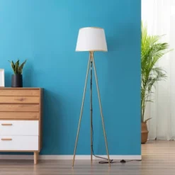 HOMCOM Modern Tripod Floor Lamp Free Standing Land Lamp W/ Steel Frame, Footswitch, Fabric Lampshade And E26 Base For Living Room, Bedroom, Gold 8 HOMCOM Modern Tripod Floor Lamp Free Standing Land Lamp W/ Steel Frame, Footswitch, Fabric Lampshade And E26 Base For Living Room, Bedroom, Gold -Home Decor Shop GUEST 969df3af 23af 49bf 939a acf2f4f8fe09