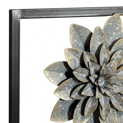 Set Of 2 Metal Floral Wall Decors With Black Frame Gray - Olivia & May 8 Set Of 2 Metal Floral Wall Decors With Black Frame Gray - Olivia & May - Image 6