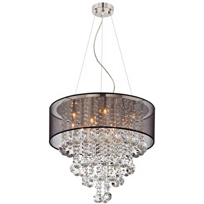 Possini Euro Design Bretton Brushed Nickel Chandelier 22" Wide Modern Clear Glass Crystal Black Sheer Shade 12-Light Fixture For Dining Room Kitchen 6 Possini Euro Design Bretton Brushed Nickel Chandelier 22" Wide Modern Clear Glass Crystal Black Sheer Shade 12-Light Fixture For Dining Room Kitchen - Image 4
