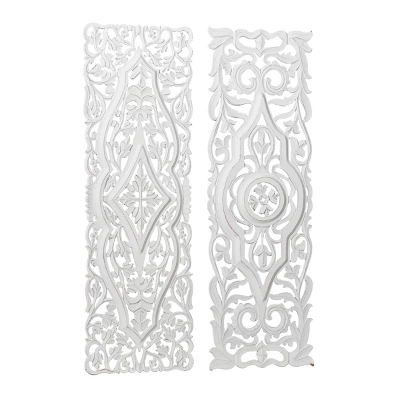 Wood Floral Handmade Intricately Carved Arabesque Wall Decor Set Of 2 White - Olivia & May 6 Wood Floral Handmade Intricately Carved Arabesque Wall Decor Set Of 2 White - Olivia & May - Image 4