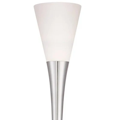 Possini Euro Design Piazza Modern Torchiere Floor Lamp 72 1/2" Tall Brushed Nickel Metal Frosted White Glass Shade For Living Room Bedroom Office Home 4 Possini Euro Design Piazza Modern Torchiere Floor Lamp 72 1/2" Tall Brushed Nickel Metal Frosted White Glass Shade For Living Room Bedroom Office Home - Image 2