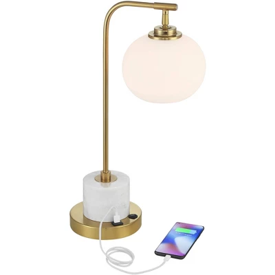 Possini Euro Design Barclay Modern Desk Lamp 23" High Warm Gold With USB Charging Port Frosted Glass Shade For Bedroom Living Room Bedside Office Kids 4 Possini Euro Design Barclay Modern Desk Lamp 23" High Warm Gold With USB Charging Port Frosted Glass Shade For Bedroom Living Room Bedside Office Kids - Image 2