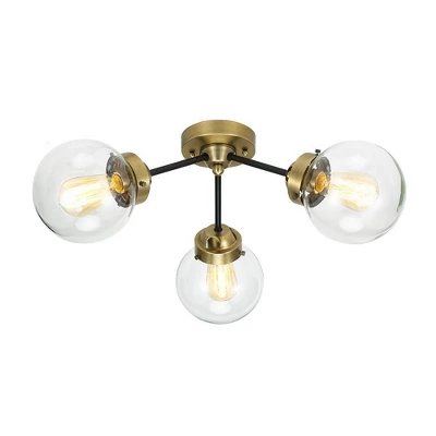 24.5" Mid-Century Glass Globe Flushmount Fixture Ceiling Light (Includes LED Light Bulb) Black/Brass - Cresswell Lighting 5 24.5" Mid-Century Glass Globe Flushmount Fixture Ceiling Light (Includes LED Light Bulb) Black/Brass - Cresswell Lighting - Image 3
