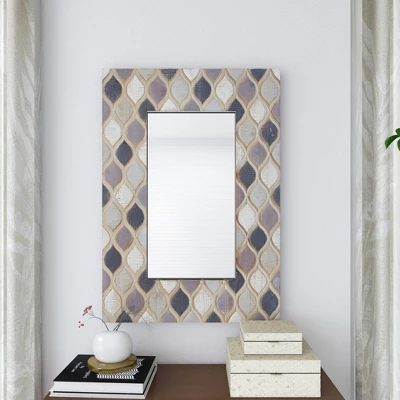 Wood Wall Mirror With Diamond Pattern Beige - Olivia & May 13 Wood Wall Mirror With Diamond Pattern Beige - Olivia & May - Image 11