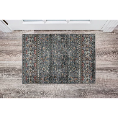 Washable Grant Rug Teal/Ivory - Linon 6 Washable Grant Rug Teal/Ivory - Linon - Image 4