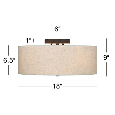 Regency Hill Sylvan Modern Ceiling Light Flush Mount Fixture 18" Wide Bronze 4-Light Oatmeal Fabric Drum Shade For Bedroom Kitchen Living Room Hallway 9 Regency Hill Sylvan Modern Ceiling Light Flush Mount Fixture 18" Wide Bronze 4-Light Oatmeal Fabric Drum Shade For Bedroom Kitchen Living Room Hallway - Image 7