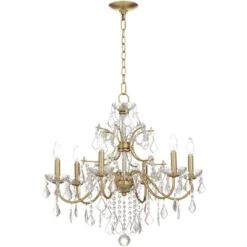 Vienna Full Spectrum DeMallo Gold Chandelier 26" Wide French Scroll Arm Clear Crystal 6-Light Fixture For Dining Room House Foyer Kitchen Island Home -Home Decor Shop GUEST 9fc3a400 a004 4d0d 8df8 f29bc510c7c9