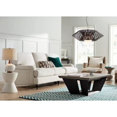 360 Lighting Brice Modern Mid Century Accent Table Lamp 23" High Ivory Ceramic Wood Neck Off White Drum Shade For Bedroom Living Room Bedside Office 9 360 Lighting Brice Modern Mid Century Accent Table Lamp 23" High Ivory Ceramic Wood Neck Off White Drum Shade For Bedroom Living Room Bedside Office - Image 7