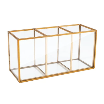 Gold Makeup Brush And Pencil Holder, Vintage Handmade Brass & Glass Cosmetic Pen Storage For Vanity, Countertop, Desk Organizer 6 Gold Makeup Brush And Pencil Holder, Vintage Handmade Brass & Glass Cosmetic Pen Storage For Vanity, Countertop, Desk Organizer - Image 4