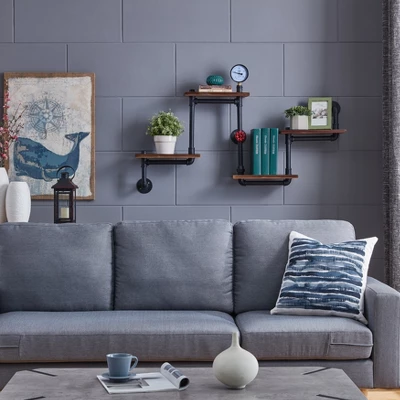 44.5" X 27.6" Tiered Horizontal Industrial Pipe Wall Shelf Brown/Black - Danya B. 4 44.5" X 27.6" Tiered Horizontal Industrial Pipe Wall Shelf Brown/Black - Danya B. - Image 2