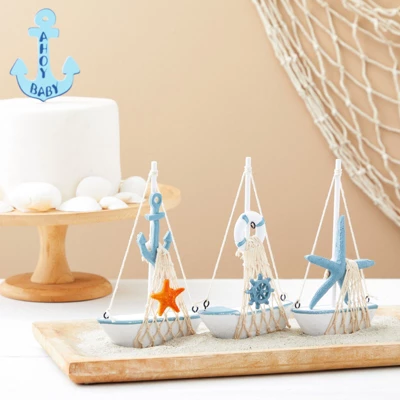 Juvale Set Of 4 Nautical Baby Shower Decorations For Boy-Themed Spaces, Miniature Sailboat Sea Decorations For Home Bathroom, Nursery, 5 X 7 In 4 Juvale Set Of 4 Nautical Baby Shower Decorations For Boy-Themed Spaces, Miniature Sailboat Sea Decorations For Home Bathroom, Nursery, 5 X 7 In - Image 2