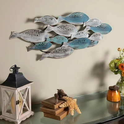 35.75" X 14.75" School Of Fish Metal Wall Art Sculpture Blue/Green/Silver - Danya B. 4 35.75" X 14.75" School Of Fish Metal Wall Art Sculpture Blue/Green/Silver - Danya B. - Image 2