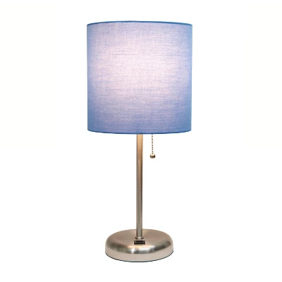 19.5" Bedside USB Port Feature Metal Table Desk Lamp Brushed Steel With Blue Fabric Shade - Creekwood Home 3 19.5" Bedside USB Port Feature Metal Table Desk Lamp Brushed Steel With Blue Fabric Shade - Creekwood Home