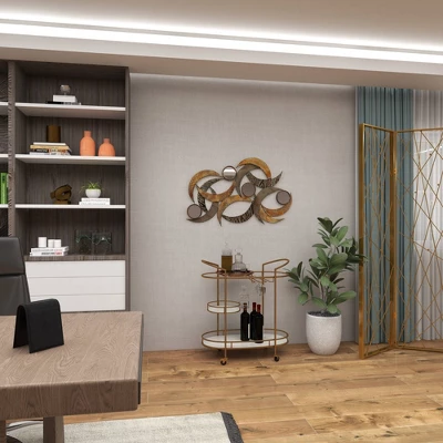 Metal Abstract Wall Decor With Round Mirror Accents Beige - Olivia & May 6 Metal Abstract Wall Decor With Round Mirror Accents Beige - Olivia & May - Image 4