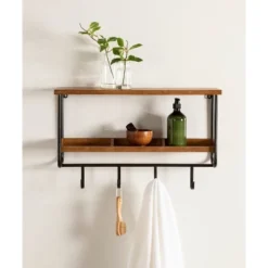 24" X 15" Oddell Wood Wall Shelf With Hooks Rustic Brown - Kate & Laurel All Things Decor -Home Decor Shop GUEST a4a5d06b 0e78 475f a71b 1815a0d28a98