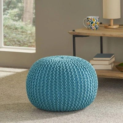 Nahunta Modern Knitted Cotton Round Pouf - Christopher Knight Home 3 Nahunta Modern Knitted Cotton Round Pouf - Christopher Knight Home