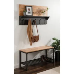 42" X 22" Samuels Decorative Wall Shelf With Hooks Rustic Brown/Black - Kate & Laurel All Things Decor -Home Decor Shop GUEST a59be970 a877 44ae a9de 0f734b810b58