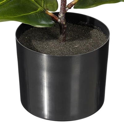 Vickerman 18" Green Fiddle Leaf Plant In Mini Black Pot. 4 Vickerman 18" Green Fiddle Leaf Plant In Mini Black Pot. - Image 2