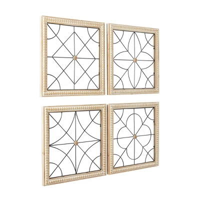 Set Of 4 Wood Geometric Carved Beading Wall Decors With Metal Wire Brown - Olivia & May 5 Set Of 4 Wood Geometric Carved Beading Wall Decors With Metal Wire Brown - Olivia & May - Image 3