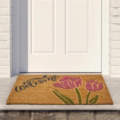 Northlight Natural Coir Floral Rectangular "Welcome" Doormat 18" X 30" 3 Northlight Natural Coir Floral Rectangular "Welcome" Doormat 18" X 30"