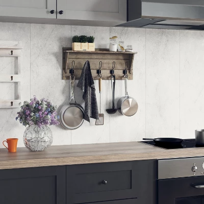 Emma And Oliver Rustic Wall Hanging Storage Rack With 5 Hooks For Entryway, Kitchen, Bathroom And More 3 Emma And Oliver Rustic Wall Hanging Storage Rack With 5 Hooks For Entryway, Kitchen, Bathroom And More