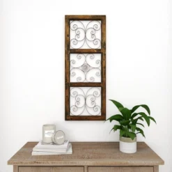 36" X 14" Wood Scroll Window Inspired Wall Decor With Metal Scrollwork Relief Brown - Olivia & May -Home Decor Shop GUEST ad6906a6 98d4 4c02 8c19 228620b3fea7