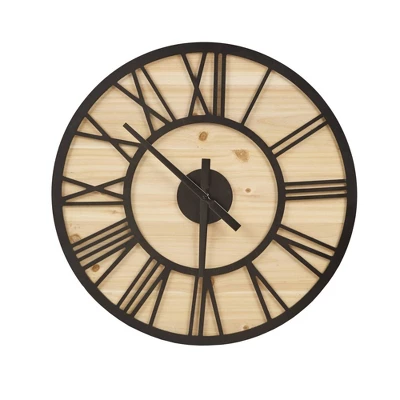 23.6" Mason Wood Wall Clock Natural/Black - Madison Park 4 23.6" Mason Wood Wall Clock Natural/Black - Madison Park - Image 2