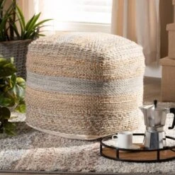 Grange Handwoven Hemp Moroccan Inspired Pouf Ottoman Natural/Gray - Baxton Studio -Home Decor Shop GUEST addfe58c 93e4 410c bcd5 b2872429a21f