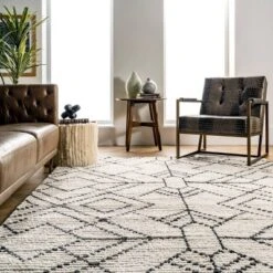 5'3"x7'6" Carlina Modern Geometric Soft Shag Fringe Area Rug Beige - NuLOOM -Home Decor Shop GUEST aee07274 0d0a 4eb5 9d23 420889cde235