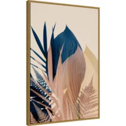 22" X 33" Pastel Jungle Plants 3 By Ian Winstanley Framed Canvas Wall Art Gold - Amanti Art
