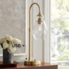 Possini Euro Design Possini Euro Vaile Desk Lamp With Dual USB Ports Warm Gold With Glass Shade