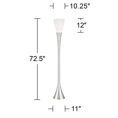 Possini Euro Design Piazza Modern Torchiere Floor Lamp 72 1/2" Tall Brushed Nickel Metal Frosted White Glass Shade For Living Room Bedroom Office Home 6 Possini Euro Design Piazza Modern Torchiere Floor Lamp 72 1/2" Tall Brushed Nickel Metal Frosted White Glass Shade For Living Room Bedroom Office Home - Image 4
