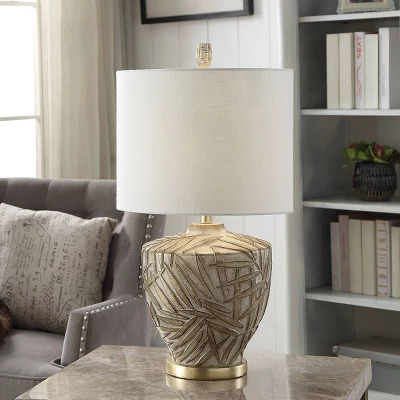 Lalita Palm Leaf Print Table Lamp With Fabric Shade White/Gold - StyleCraft 6 Lalita Palm Leaf Print Table Lamp With Fabric Shade White/Gold - StyleCraft - Image 4